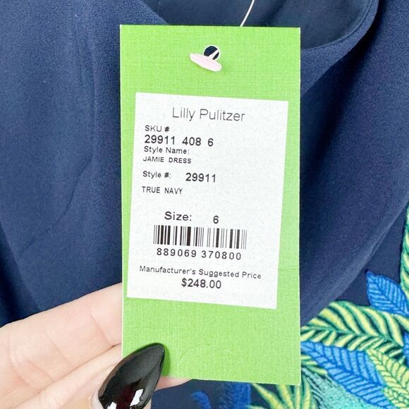LILLY PULITZER | NEW Jamie True Navy Embroidered Asymmetrical Dress Women’s 6 - Picture 11 of 14